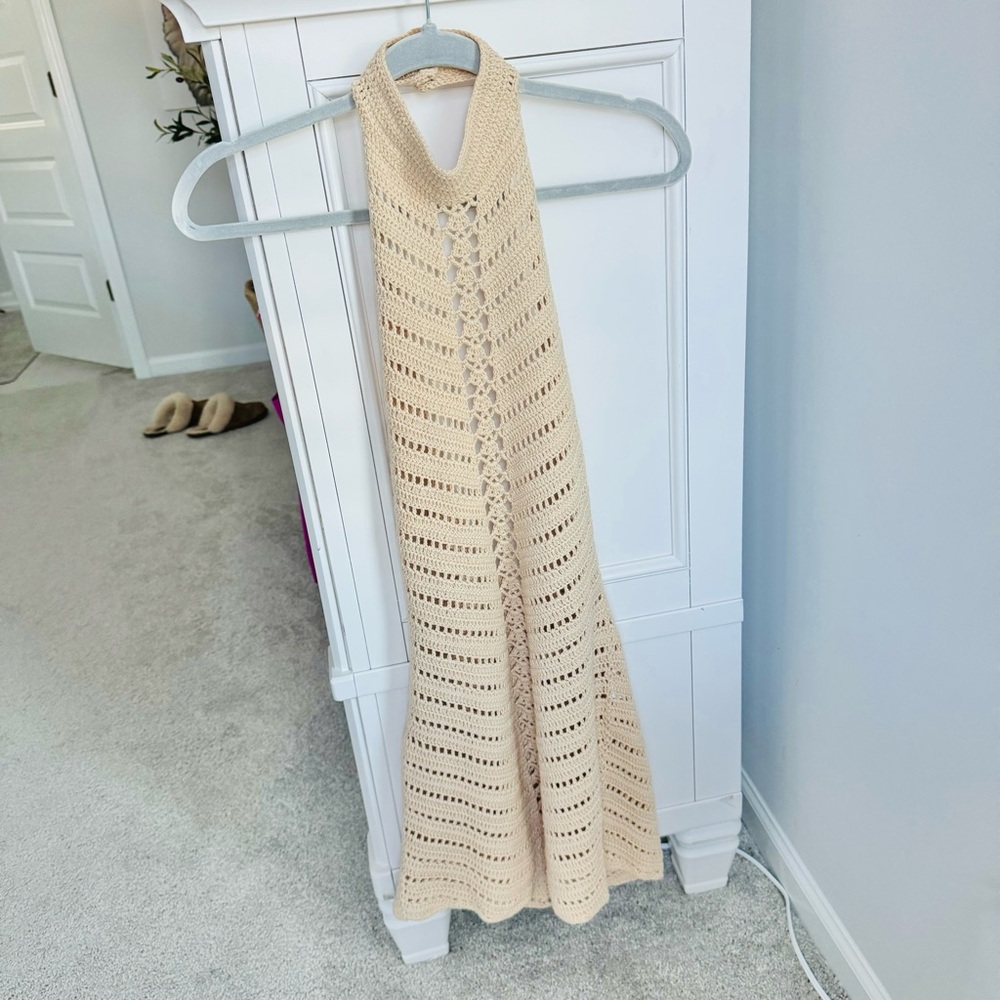 NWOT $218 Revolve Camila Coelho Lyssa Hand Crochet Halter Mini Dress in Sand Med - Picture 9 of 16